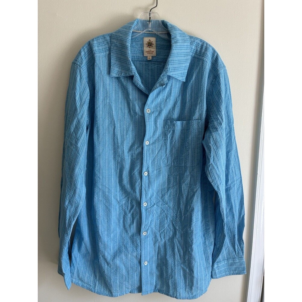 The Territory Ahead Long Sleeve Button Down Shirt Cotton Blue Size Large
